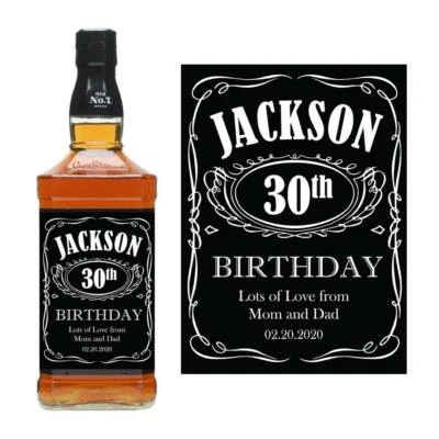 NOMBRE PERSONALIZADO JD ETIQUETA BOTELLA DE WHISKY NEGRO CUMPLEAÑOS BOURBON Foto 1 de 2