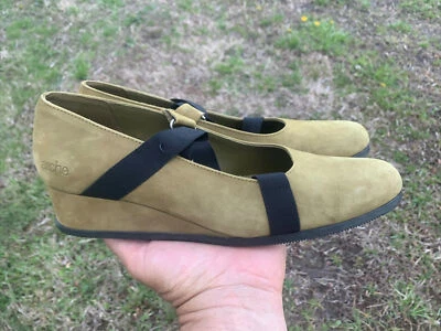 Bombas de cuña ARCHE LN FRANCE verde oliva gamuza punta cerrada correa al tobillo 8 ❤️sj15m8 Foto 1 de 4