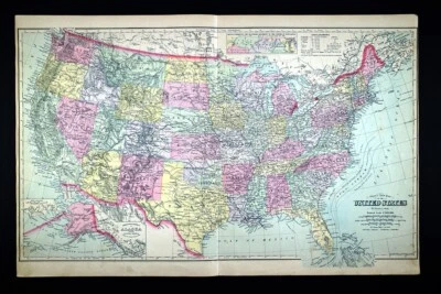 Mapa Gris 1894 Estados Unidos Oklahoma Territorio Indígena Alaska Texas Florida Maine Foto 1 de 4
