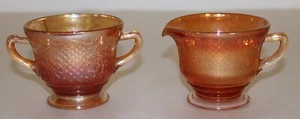 1930's Federal Glass Normandie Bouquet and Lattice Sugar & Creamer, Marigold - Picture 1 of 16