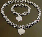 Stainless Steel Jewelry Set Love Heart Tag Oval Link Matching Necklace Bracelet