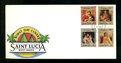 Postal History St. Lucia FDC #997-1000 Christmas paintings art religious 1992 - Image 1 of 4