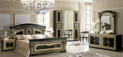 ESF Aida 6 Piece Black & Gold Finish King Size Bedroom Set, Made in Italy - Image 1 of 4