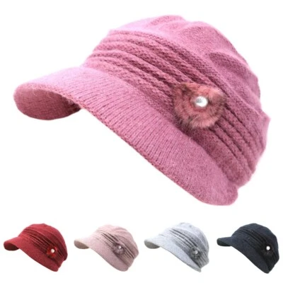 Женский зимний козырек Beanie меха акцент берет с подкладкой мешковатые шляпа крючком крышка теплый - Изображение 1 из 4