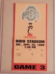 1999 NCAA Ohio State University ticket stub. SEP 25 1999 v Cincinnati (34-20W) - Picture 1 of 9