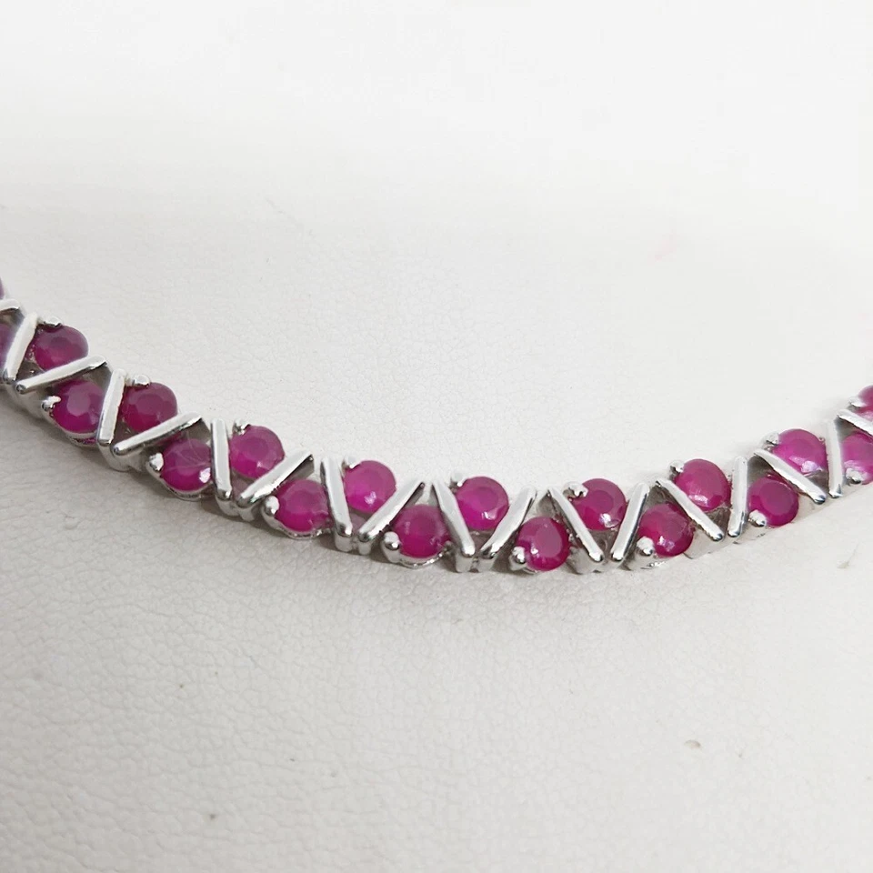 Pulsera Rubí Rojo Gema Simulada Oro Blanco 18K Relleno GP Tennis Line Zigzag 6.5" Foto 1 de 4