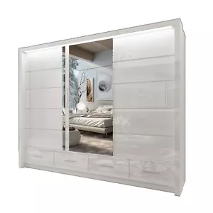 WARDROBE-Modern High Gloss Sliding Doors Wardrobes with LED Light-Sycilia - Picture 1 of 32