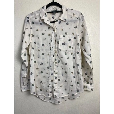 Top Eddie Bauer Gauzy Algodón Floral Ligero Verano Abotonado Mujer Talla Pequeña Foto 1 de 4