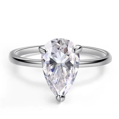 1-4ct D VVS1 Pear Cut Moissanite Solitaire Wedding Ring 925 Sterling Silver GRA - Image 1 of 4