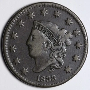 1833 Coronet Head Large Cent VF E122 AWEF - Picture 1 of 2