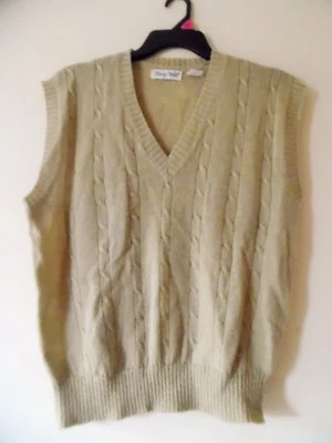 Мужской бежевый винтажный 80-х с v-образным вырезом Troy Hill кабель вязаный свитер жилет размер большой - Изображение 1 из 3