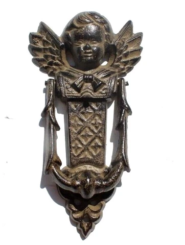 Vtg Antique Rustic Cast Iron Guardian Angel Cherub Door Knocker 8” Tall Large Cover