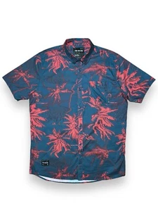 Fox Racing Hawaiian Shirt Mens L Blue Palms Graphic Short Sleeve Button Up - Picture 1 of 12