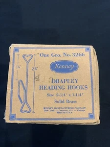146 Vintage Solid Brass Kenney Drapery Heading Hooks NOS in Original Box USA - Picture 1 of 6