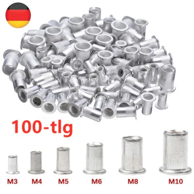 100x Alu Nieten Blindnietmuttern M3-M10 Nietmuttern Gewindeniete Einziehmutter - Bild 1 von 4