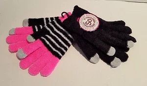 Girl So Brand Blk & Pink Stripes 2 pair Magic Gloves Fingertip texting M/L 7-16 - Picture 1 of 2