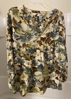 Camisa Caribbean Joe Talla XL Verde Tostado Multicolor Floral Cuello en V Manga Acanalada Foto 1 de 4