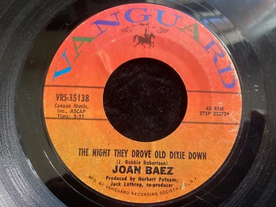 The Night They Drove Old Dixie Down/When Time Is Stolen/Joan Baez/Vanguard 45 EX - Image 1 of 4