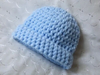 GORRO DE BEBÉ GRUESO AZUL HECHO A MANO TEJIDO A MANO REGALO 0-3 O 3-6 MESES Foto 1 de 3