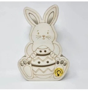Make Market Wooden Craft Easter Bunny Easter Egg Paintable Wood Craft LIGHTS UP - Picture 1 of 6