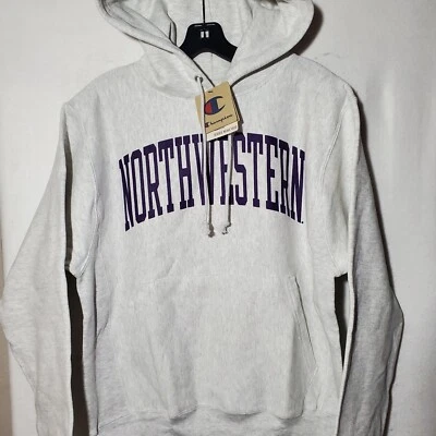 Sudadera con Capucha Northwestern University Champion Tejido Inverso Gris Pequeña Nueva con Etiquetas Foto 1 de 4