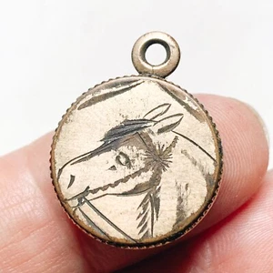 Antique Gold Fill Watch Fob, Early Folk Art, Engraved Horse Head - Picture 1 of 3