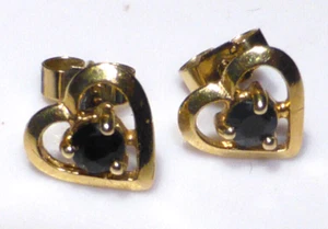 9ct Gold Sapphire Earrings Boxed Love Heart Design - Picture 1 of 17