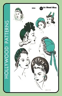 CALOT Halo Hat FASCINATOR Cap RARE Hollywood 554 Vtg 1940's Craft Sewing Pattern - Image 1 of 4