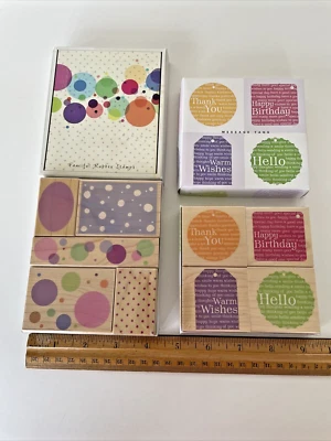 9 estampillas de goma montadas en madera Hero Arts etiquetas de mensaje y puntos de jubileo nuevas en paquete Foto 1 de 4