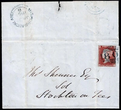 1841 1d Red Plate 93 QA Fine BLUE 80 Bishops Auckland VFU Cat. £650.00 - Image 1 of 3