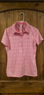 Camisa Polo Under Armour Heat Gear Mujer M Rosa Blanco Rayas Dorado Rendimiento Foto 1 de 4