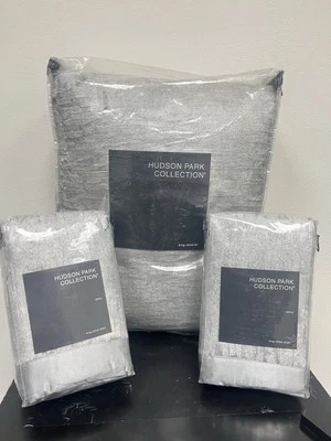 Hudson Park Collection Ripple Texture King Coverlet + 2 King Shams Pale Silver - Image 1 of 4