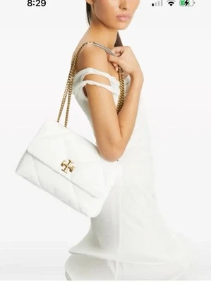 BOLSO DE HOMBRO TORY BURCH NUEVO KIRA DIAMANTE ACOLCHADO CUERO BLANCO Foto 1 de 4