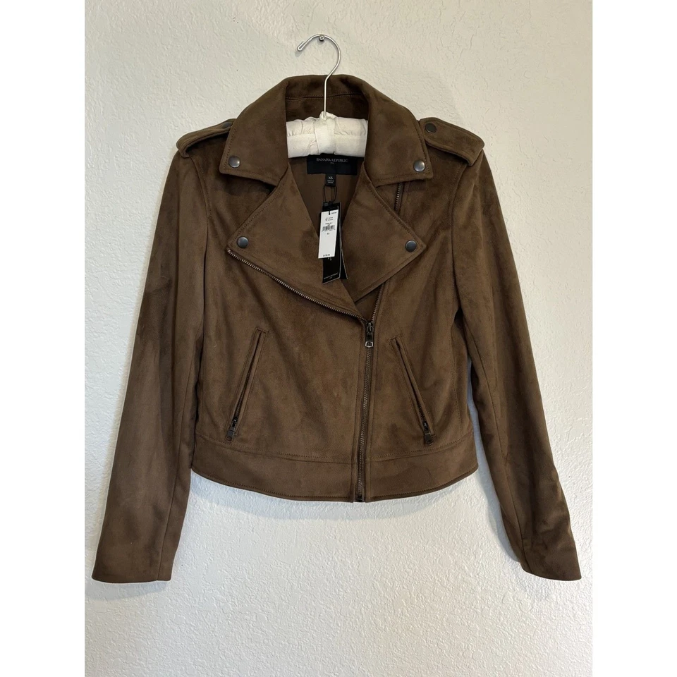 Chaqueta de motociclista Banana Republic de gamuza vegana XS marrón imitación gamuza cremallera nueva con etiquetas Foto 1 de 4