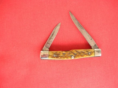 VINTAGEWESTERN 2 BLADE BROWN BONE HANDLES KNIFE - Image 1 of 4