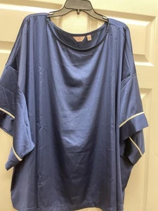 Breezies Lounge 5X Navy Blue Satiny Top Drop Sleeve Euc 7.00 Shipping - Picture 1 of 6