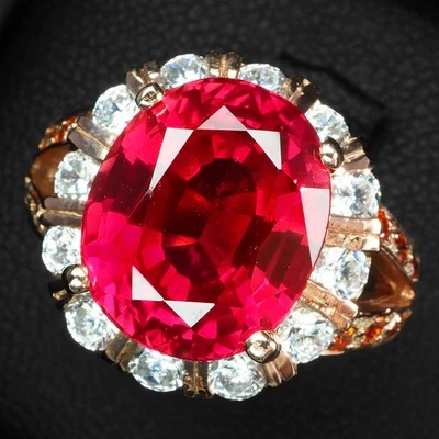 Elegantes anillos de oro rosa de plata de ley 925 de 7,12 quilates con espinela roja escarlata talla 6,25 Foto 1 de 4