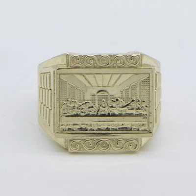 Railroad Design Last Supper Signet Ring Solid 10K Yellow Gold All Sizes - Image 1 of 4