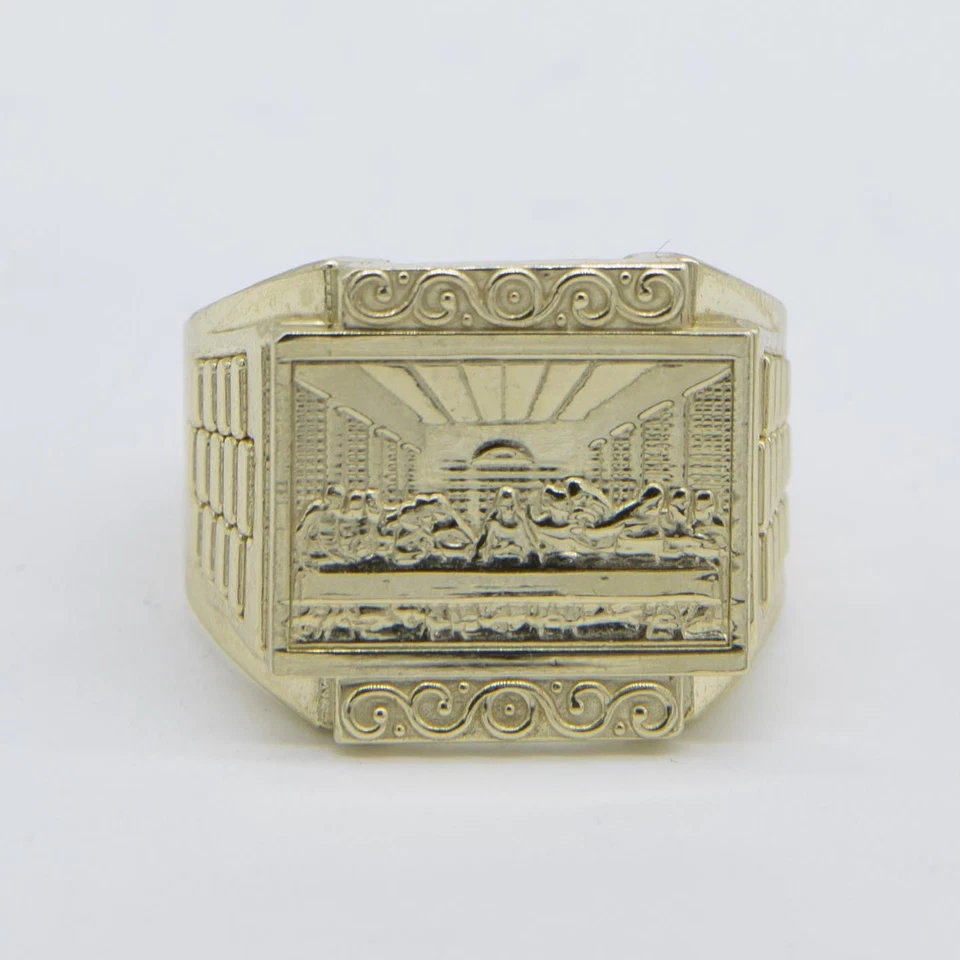 Railroad Design Last Supper Signet Ring Solid 10K Yellow Gold All Sizes - Image 1 of 4