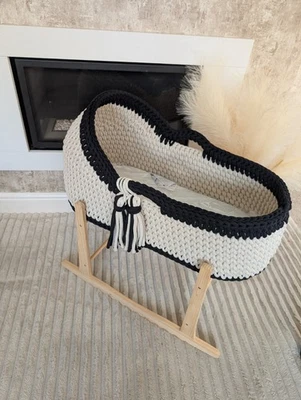 ZOE'S KNITS PRE ORDER - 10 Weeks -handmade crochet moses basket with mattress. NOT STAND