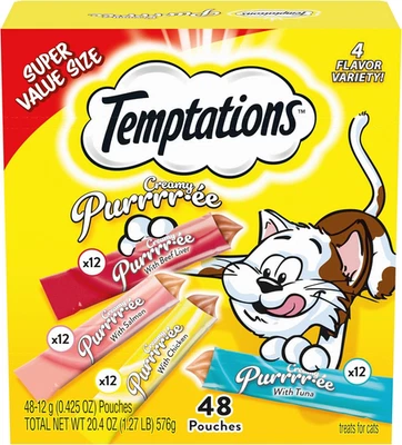 Paquete de variedad de puré cremoso de golosinas para gatos lamibles, 0,42 oz. Tubos, 48 unidades Foto 1 de 4