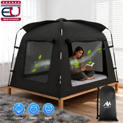 Tenda de cama privacidade interna respirável dossel para dormir tamanho duplo completo fr crianças adultos - Imagem 1 de 4