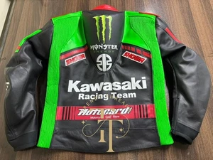 Handmade Kawasaki Motorbike Cowhide Leather  Sports Racing Biker Leather Jacket - Picture 1 of 4