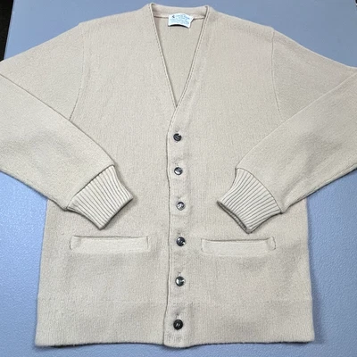 Cárdigan Suéter De Colección Años 60 Para Hombres Abuelo Mediano Orlon Acrílico Tostado con Bolsillos Botones Foto 1 de 4