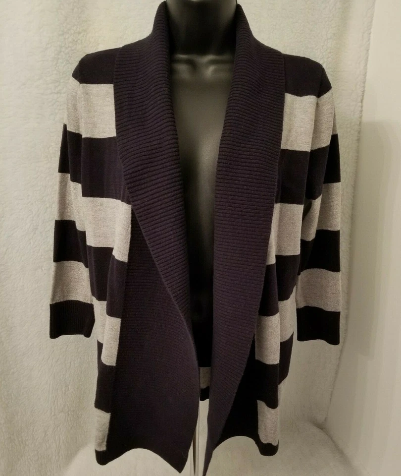 Hollister Womens Cardigan Sweater Shirt Top Size L Large Black Gray Striped - Image 1 of 4