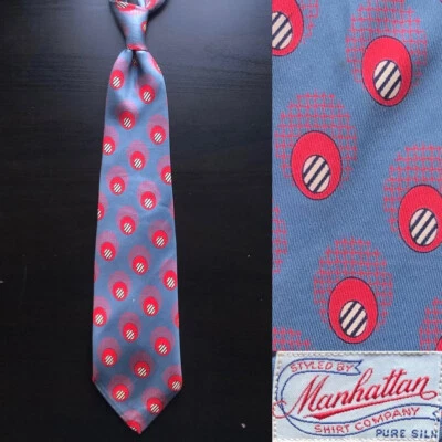 Manhattan Deco Gray Silk Swing Tie VGUC GUC VTG 1940s 1950s Midcentury Modern - Image 1 of 3