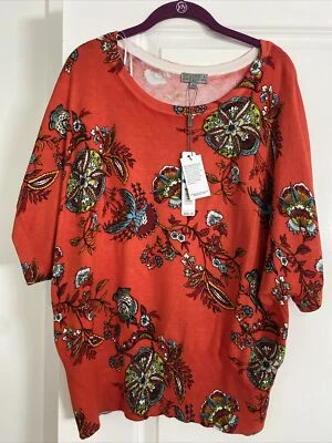Joseph A Sweater Size XL Orange Floral Fitted Bottom - Image 1 of 2