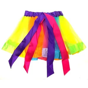 Rainbow Tutu Skirt Ribbon Girls Medium Tulle Mesh Ballet Dance Halloween Costume - Picture 1 of 3