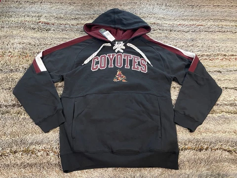 NHL Arizona Coyotes Hockey Jersey Hoodie Lace-Up Sweatshirt Mens Medium Black Cover
