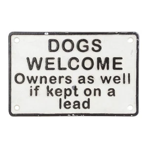 ' Dogs Welcome'  Cast Iron Novelty Sign Wall Plaque Gift Humour Garden Gate - Picture 1 of 4
